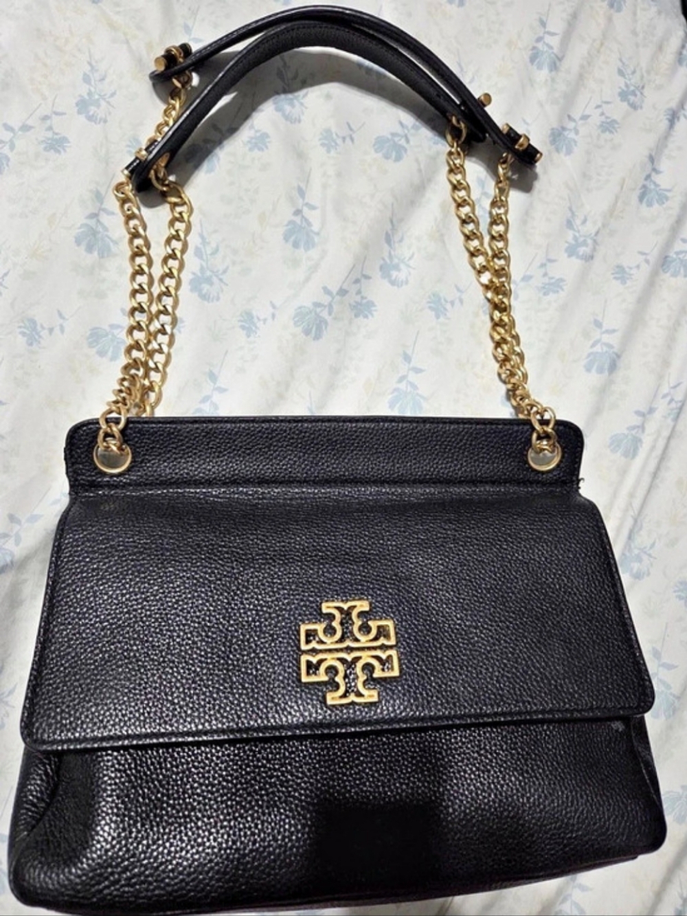 Tory Burch Britten Pebbled Convertible Shoulder Bag Black